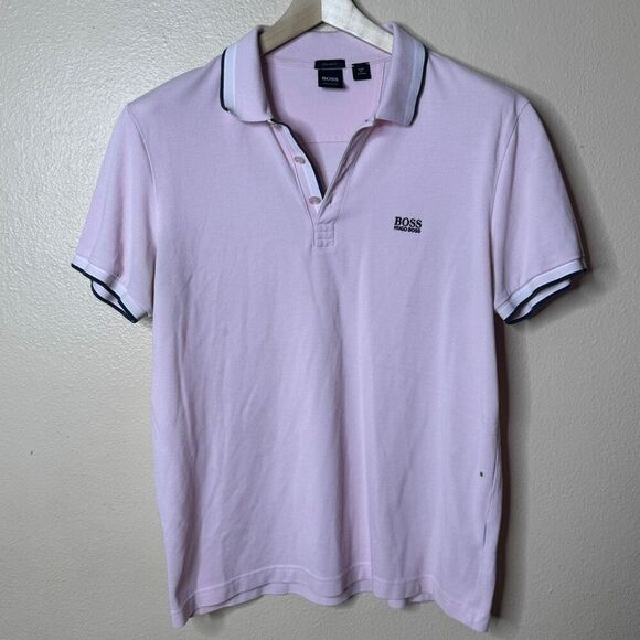 Boss Hugo Boss Shirt Mens XL Pink Polo Regular Fit Short Sleeve Cotton - Picture 1 of 11